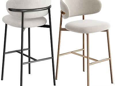 Modern Bar Stools With Black And Gold Metal Frames And Upholstered Seats 3d model
