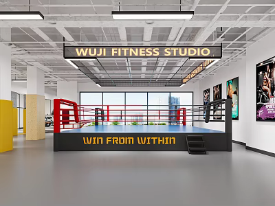 Wuji Fitness Studio Interior Featuring Boxing Ring With Win From Within For Intense Workout Sessions 3d model