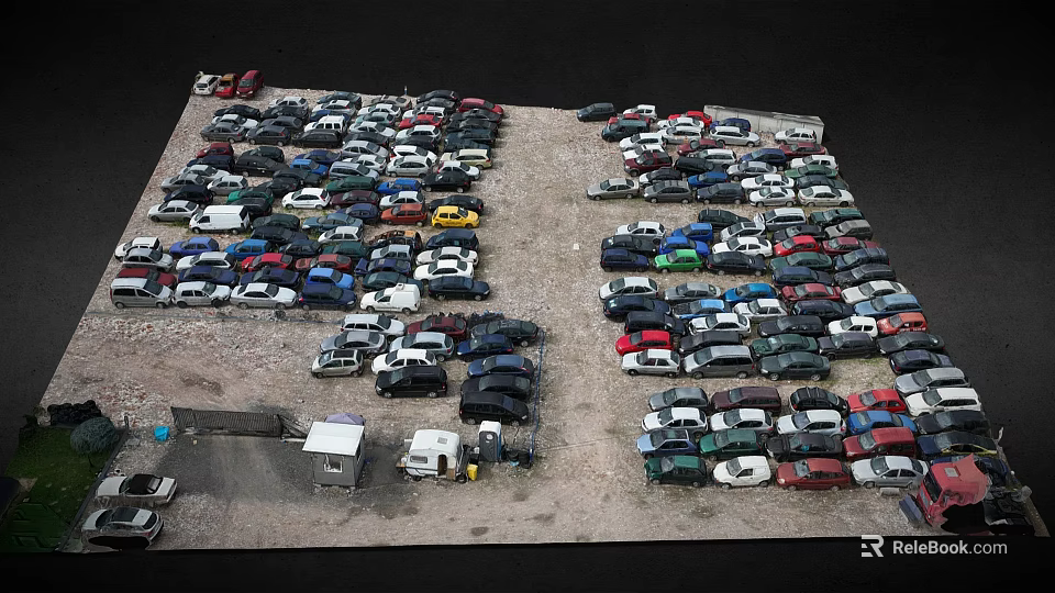 Numerous Various Colored Cars Parked In Outdoor Parking Lot With Different Models 3d model 