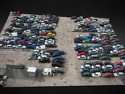 Numerous Various Colored Cars Parked In Outdoor Parking Lot With Different Models 3d model