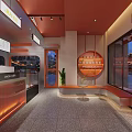 CoCo Bubble Tea Shop Interior With Orange Decor And Seating Area 3d model