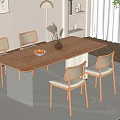Minimalist Wooden Dining Table Set With Four Upholstered Chairs Vase And Natural Light