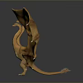 Mythical Fantasy Character Three Headed Dragon With Spread Wings And Golden Scales