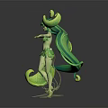 3D Game Movie Character With Green Long Hair And Plant Leaf Decorations