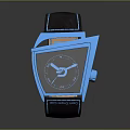 Electronic Watch With Modern Square Dial Silver Case And Blue Leather Strap