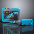 Blue Portable Industrial Device With Display Screen Icons And Connected Tool 3d model