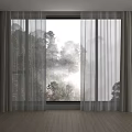 Beige Thick Curtains With White Sheer Panels And Natural Scenery Outside Window