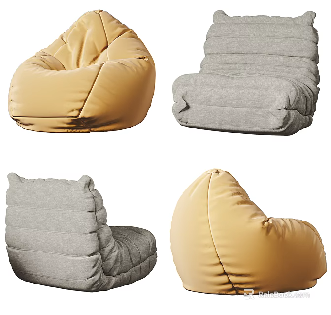 Comfortable Bean Bag Chairs In Yellow And Gray Various Styles For Home Decor 3d model 