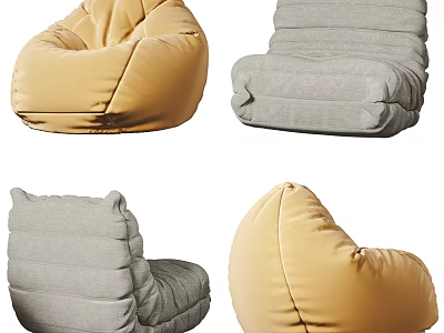 Comfortable Bean Bag Chairs In Yellow And Gray Various Styles For Home Decor 3d model