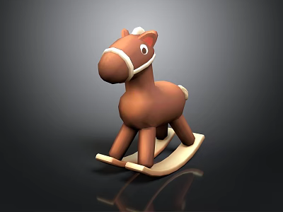Brown Wooden Rocking Horse With White Accents And Stable Rocker Base 3d model