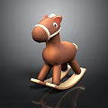 Brown Wooden Rocking Horse With White Accents And Stable Rocker Base