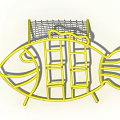 Yellow Fish Shaped Playground Equipment With Net Climbing Frame Structure 3d model