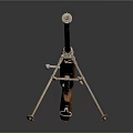 Vintage Rifle With Wooden Stock Metal Barrel And Tripod Stand Design