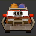 Red Car With Roof Luggage And Barrels And Front Bumper In 3D Cartoon Style