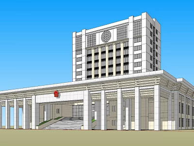 Modern Office Building With White Exterior Columns Entrance Steps And Circular Top 3d model