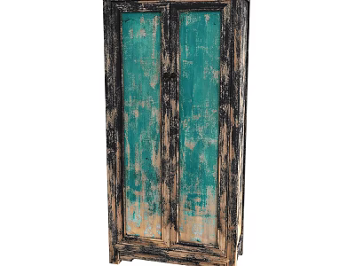 Vintage Decorative Cabinet With Distressed Green Doors And Rustic Wooden Texture 3d model