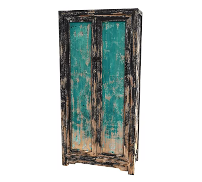 Vintage Decorative Cabinet With Distressed Green Doors And Rustic Wooden Texture 3d model