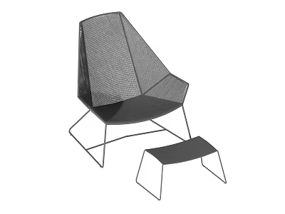 Modern Minimalist Leisure Chair with Mesh Design Metal Frame and Ottoman 3d model