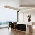 Modern Reception Desk With White Countertop Black Base Brown Stools Red Vase And Green Plant