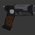 Futuristic Pistol With Wooden Grip Metallic Components And Green Indicator Light