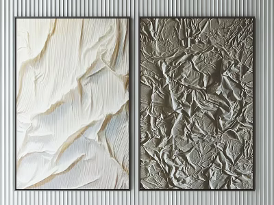 Two Textured Abstract Wall Artworks With Light And Dark Patterns On Striped Background 3d model