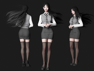 modern woman beauty figure jk school uniform girl miniskirt figure silk stockings figure long hair beauty jk beauty uniform campus goddess 3d model