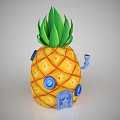 Cute Pineapple House Home For Small Forest Animals With Green Leaves And Blue Door