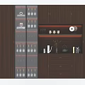 Modern Wooden Wine Cabinet With Glass Doors And Wine Bottles Decorative Items