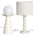 Minimalist White Table Lamps With Floral Petal Base And Stacked Sphere Design