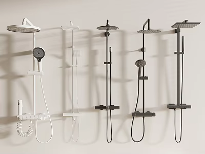 White And Black Shower Systems With Various Designs And Handheld Overhead Combinations 3d model