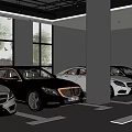 Modern Parking Garage Interior With Parked Cars Directional Arrows And Ceiling Lights