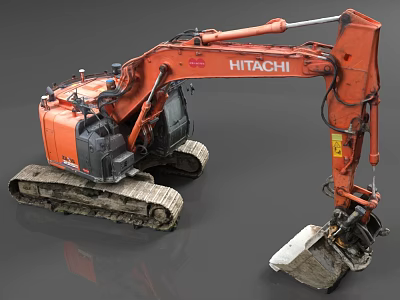 Powerful Hitachi Orange Utility Vehicle Excavator With Tracks Arm And Bucket 3d model