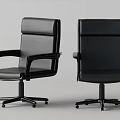 Modern Black Leather Office Chair With Armrests And Swivel Base Design