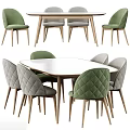 Modern Dining Table Set With Green And Gray Quilted Chairs White Tabletop 3d model