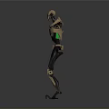 Robotic Character Back View With Arms Outstretched Mechanical Structure Green Black Gray Gradient Background 3d model