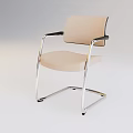 Beige Fabric Office Chair With Black Armrests And Silver Metal Frame Design