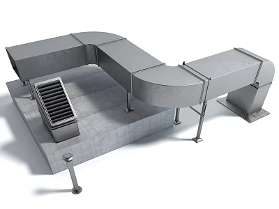 Industrial Metal Curved Pipe Structure With Support Legs On Concrete Platform 3d model