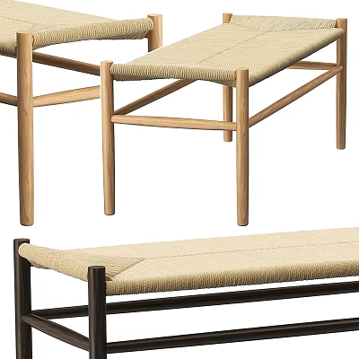 Modern Design Stools With Wooden Frame And Woven Light Seats For Home Decor 3d model