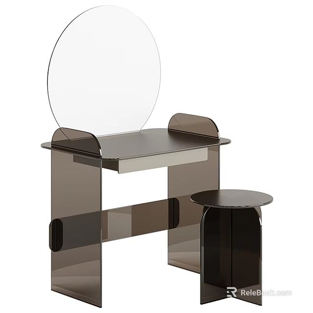 Modern Acrylic Dressing Table With Round Mirror And Matching Stool 3d model