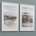 Framed Abstract Wall Art Prints With Gray Brown White Watercolor Style Design Decor