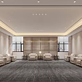 Spacious Modern Business Meeting Room With Neat Reception Sofas And Warm Recessed Ceiling Lighting