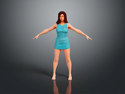 Woman Wearing Blue Sleeveless Short Length Dress In Standing Pose 3d model