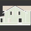 Two Story Light Green Detached Villa With White Sloped Roof Multiple Windows And Front Porch
