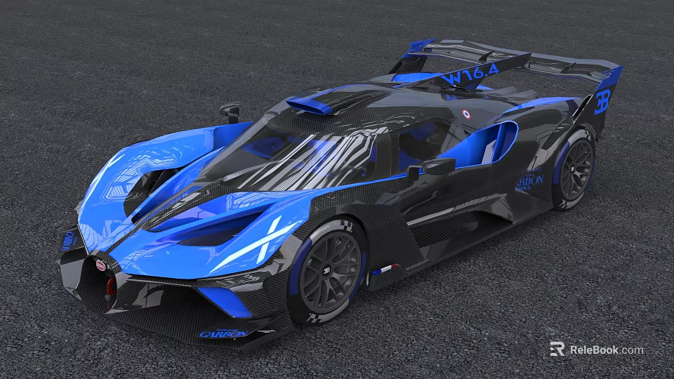 Blue And Black Racing Car With Sleek Aerodynamic Design And Large Rear Wing 3d model 