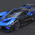 Blue And Black Racing Car With Sleek Aerodynamic Design And Large Rear Wing