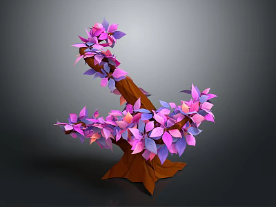 Cartoon Scene Featuring Stylized Tree With Purple Pink Leaves And Brown Trunk 3d model