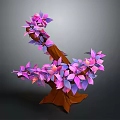 Cartoon Scene Featuring Stylized Tree With Purple Pink Leaves And Brown Trunk