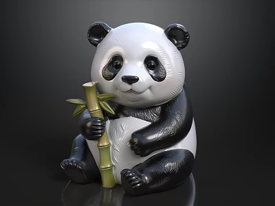 Decorative Panda Figurine Ornament Set with Bamboo Branch for Home Decoration 3d model
