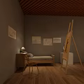 Modern Art Gallery Space With Framed Paintings Standing Person And Marble Floor