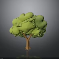 3D Model Tree With Green Rounded Foliage And Brown Textured Trunk